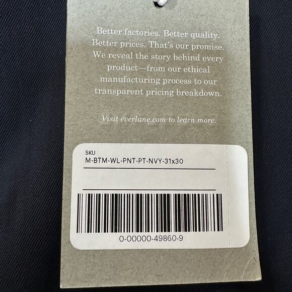 New Everlane The Italian Wool Pants Navy Blue Men's 31X30 NWT Pockets - Picture 9 of 10